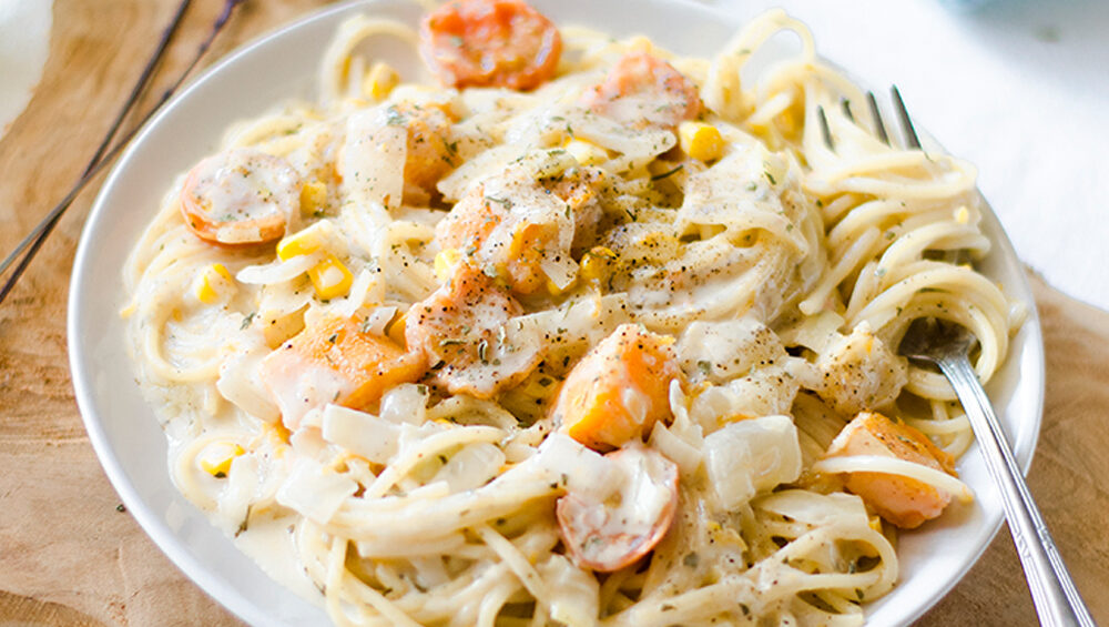 spaguetti con zapallo y poro