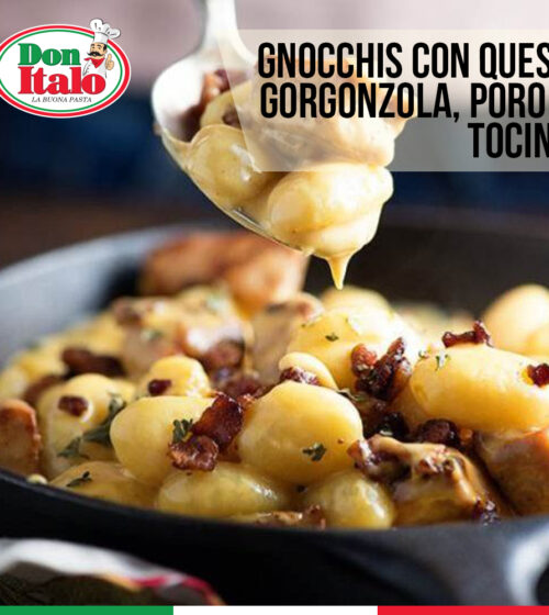 Gnocchi con Queso Gorgonzola, poro y tocino