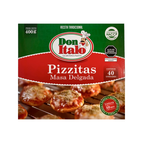 Pizzitas masa delgada x 40 unidades 400 grs.