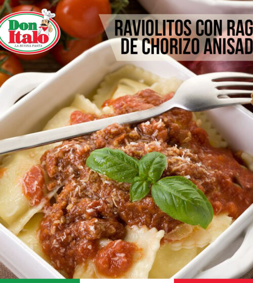 Raviolitos con ragú de chorizo anisado