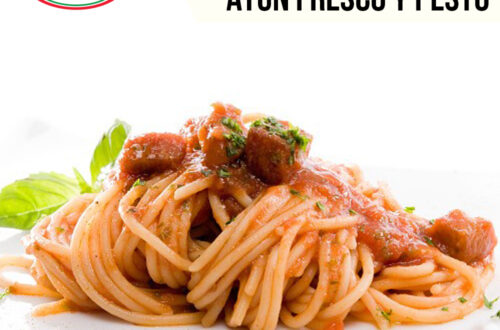 Spaghetti al ragú de atun fresco y pesto