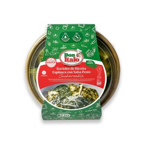 Cuchareable de Ravioles de Ricotta Espinaca con Salsa Pesto